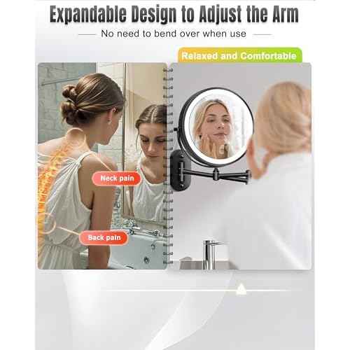Wall Mounted Makeup Mirror with Light, 20X/1X 8'' Double Sided LED Magnifying Bathroom Lighted Vanity Mirror with Magnification, 3 Color Light up Touch Dimmable Extended Arm 360 Rotation
