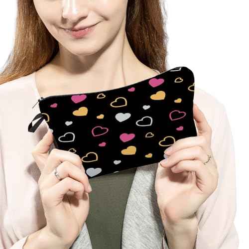 Colorful Heart Makeup Bag Cute Small Makeup Organizer Bag Travel Toiletry Zipper Pouch Birthday Christmas Valentine Gift Colorful Heart Cosmetic Bag for Women