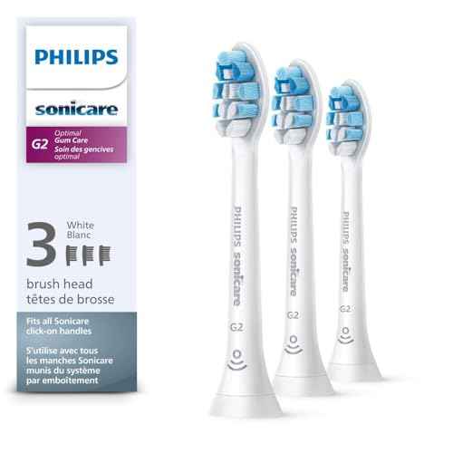 Philips Sonicare G2 Optimal Gum Care Brush Heads, Genuine Replacement Toothbrush Heads, White, 3 Pack, HX9033/65