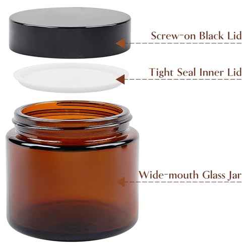 TUZAZO 2 Oz Thick Amber Round Glass Jars with Inner Lids and Black Lids, 12 Pack Small Empty Candle Making Jars/Cosmetic Containers for Lotions, Creams, Body Butters, Essential oil Beauty Products