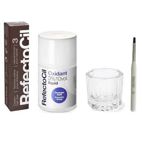 RefectoCil Hair Tinting Kit Includes Cream Hair Dye + Liquid Oxidant 3% + Mixing Brush & Mixing Dish