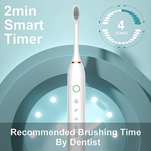 SUNPRO 2 Pack Sonic Electric Toothbrush for Adults, 6 Modes for Deep Clean, Include Smart Timer and 8 Heads (Black+Pink)