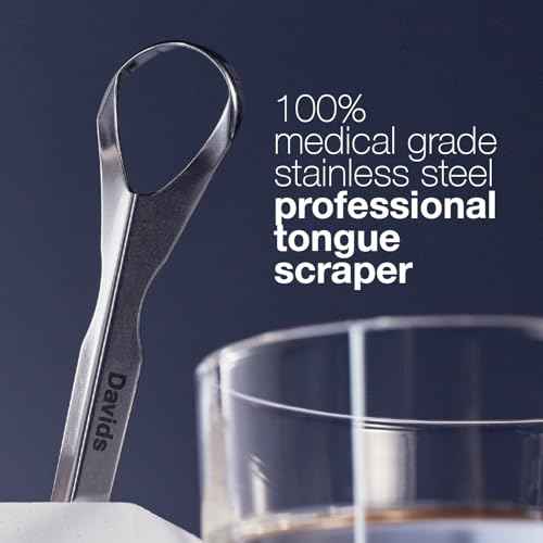 Davids Tongue Scraper for Adults and Kids, 100% Medical Grade Professional Stainless Steel Tongue Scraper, Made in USA