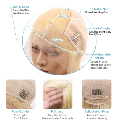 613 Lace Front Wig Human Hair Blonde 13x6 HD Transparent Lace Front Straight Wigs Human Hair Pre Plucked with Baby Hair 613 Blonde Lace Frontal Glueless Wigs Human Hair 180% Density 22 Inches