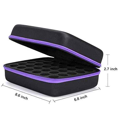 TUZAZO Essential Oils Storage, Essential Oils Carrying case for 30 Bottles 5ml 10ml 15ml, Hard Shell Shockproof, Come with Bottle Opener, Bottle Cap Labels (Black&Purple)