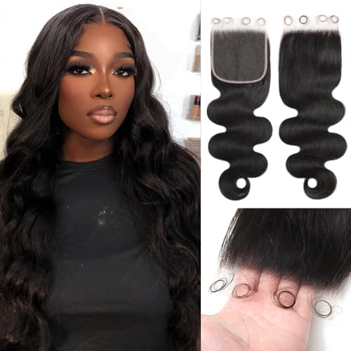 20 inch 5x5 HD Lace Closure Human Hair Body Wave 0.10mm SKINLIKE Ultra-thin Invisible HD Lace Closure 100% Human Hair Extensions 12A Brazilian Virgin Hair Pre Plucked with Baby Hair Natural Color