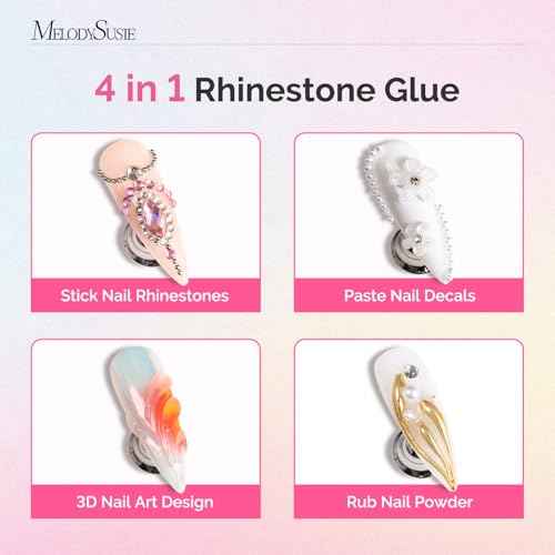 MelodySusie 2Pcs Nail Rhinestone Glue, 3D Gel Nail Art Design Strong Adhesive Nail Gem Glue for Nail Charms Gems Jewelry Decoration DIY Manicured at Home Cured Need Beauty Gifts for Women