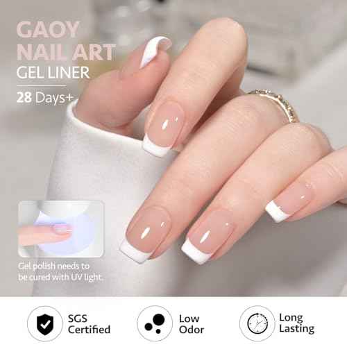 GAOY White Swirl Gel Nail Polish Art Liner, 12ml Classic Color Nail Paint Design with Thin Brush, UV Light Cure for DIY French Manicure at Home