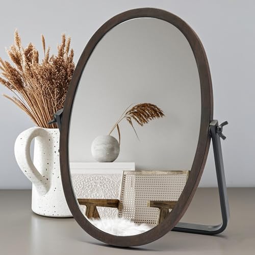 Generic Vanity Table Makeup Mirror-Desk Small Standing Vintage Mirrors 360¡Æ Adjustable Rotation, Bronze Wood Framed for Dressing Table,Bedroom, Bathroom,Tabletop,Antique,Desktop 11.8'' x 7.8''