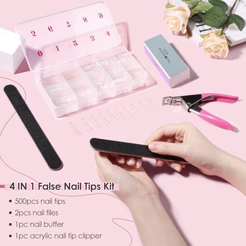 500PCS Clear Coffin Nails Tips - Short Nails Tips for Acrylic Nails Professional, Half Cover Fake Nails,10 Size Ballerina Nail Tips False Nails French Nail Tips