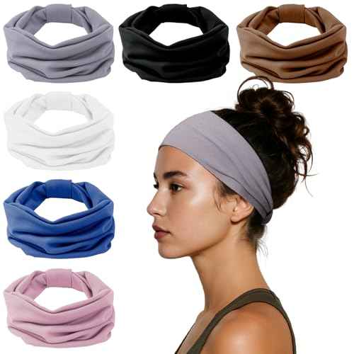 Headbands for Women, Wide Elastic Head Bands, Non-Slip Thick Hair Bands, Sports Stretchy Sweat Bands, Large Knotted Soft Headband for Washing Face, Makeup, Workout, Spa, Running, Fashion, 6-Pack
