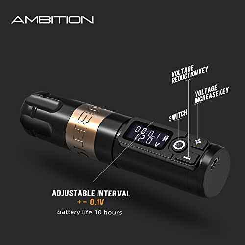 Ambition Soldier Rotary Battery Pen Tattoo Cartridge Machine with 2400mAh Power Japan Coreless Motor Digital LED Display Tattoo Equipment Supply for Professionals and Beginners Tattoo Artists