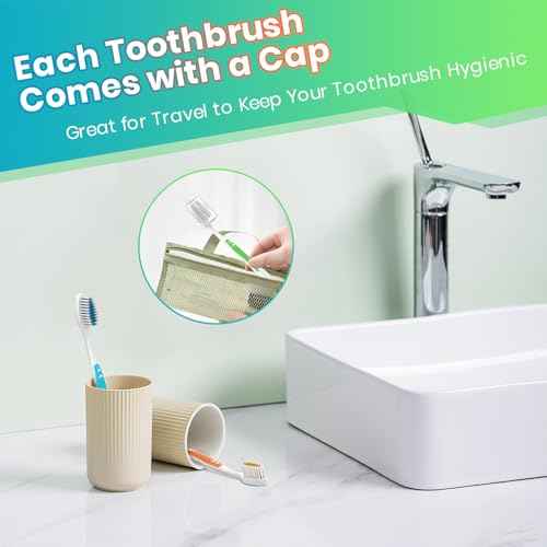 30 Pack Bulk Toothbrushes with Covers, Individually Wrapped Tooth Brush Pack for Adults & Kids, Disposable Toothbrush Medium Soft for Travel, Donations, Hotels