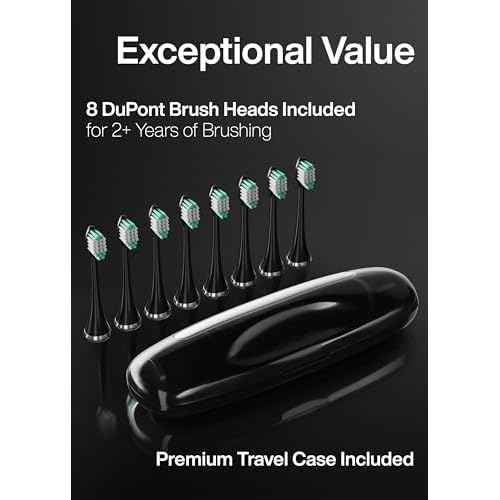 Aquasonic Black Series Ultra Whitening Toothbrush ? ADA Accepted Electric Toothbrush- 8 Brush Heads & Travel Case ? 40,000 VPM Electric Motor & Wireless Charging - 4 Modes w Smart Timer