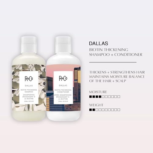 R+Co Dallas Biotin Thickening Shampoo & Conditioner Set + Deluxe Sample (0.5oz) | Adds Volume, Strength & Fullness | Sulfate-Free, Vegan + Cruelty-Free | 8.5oz (Pack of 2)