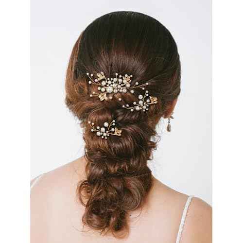 SWEETV Bridal Wedding Hair Accessories Set of 7, Pearl Wedding Hair Comb Rhinestone HairPins Leaf HairPieces Elegant Bridal Headpieces Accessories for Brides Bridesmaids Women Girls