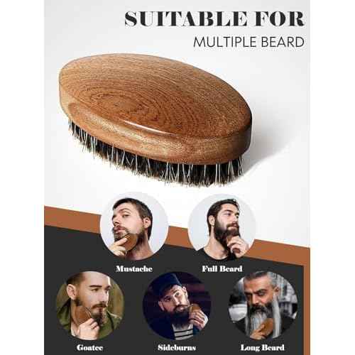 Beard Brush, Stocking Stuffers Boar Bristle Beard Brush for Men and Mustache Scissors Facial Hair Grooming Kit, Detangles Boars Hair Styling Beard Tool, Christmas Gift for Boyfriend Husband