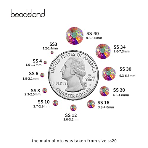 beadsland 144pcs Flat Back Crystal Rhinestones Round Gems for Nail Art and Craft Glue Fix, Crystal AB, 10mm, SS50/144pcs