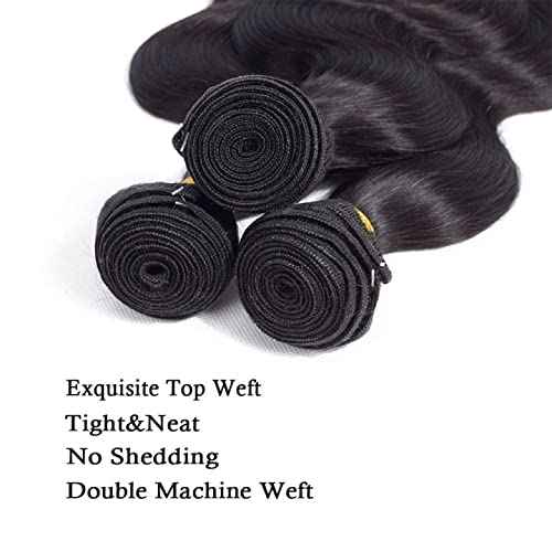34 34 34 Inch Color 1B Body Wave Bundles Natural Black Human Hair Bundles Niegmeag Peruvian Virgin Soft and Skily Remy Hair Extensions Double Weft Hair Weave