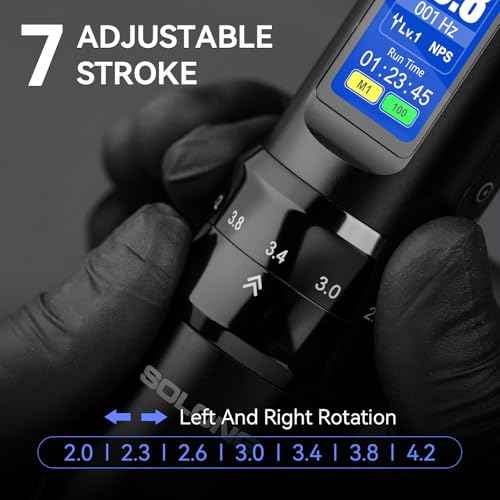 Tattoo Gun,Solong Complete Tattoo Kit with Powerful Battery, 7 Stroke Lengths, Cartridge Needles and Color Wallpaper Guide Wireless Tattoo Gun Kit for Beginners SL-TKE200A-1-USA