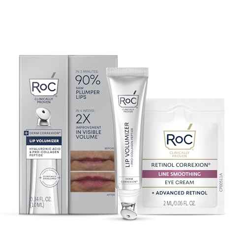 RoC Derm Correxion Lip Volumizer - Lip Plumper Peptide Treatment with Hyaluronic Acid & Vitamin E + Line Smoothing Eye Cream Packette