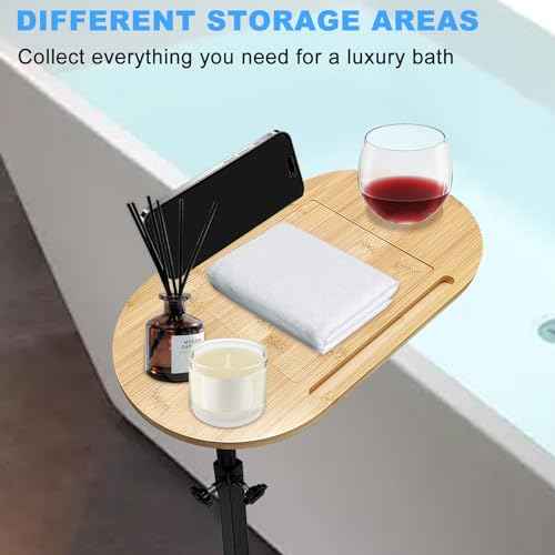 3 Layer Bath Tub Tray Table Liftable Freestanding Bamboo Bath Tray Caddy for Tub Against Wall Shelf Bathroom Organizer Shelf for Luxury Spa, Home Spa Bathtub Accessories