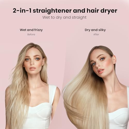 Hair Straightener - 2 in 1 Wet to Dry Hair Dryer and Straightener with High-Speed Airflow + Rapid Heat-Up + Customizable Temperature + LCD Display & Auto Shut-Off + No Heat Damage (Gold)