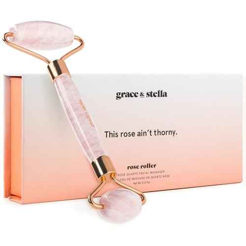 Rose Quartz Face Roller - Face Roller Skin Care - Facial Roller - Stone Roller For Face - Face Massager Roller For Lymphatic Drainage, Puffiness - Quartz Roller For Face by grace and stella
