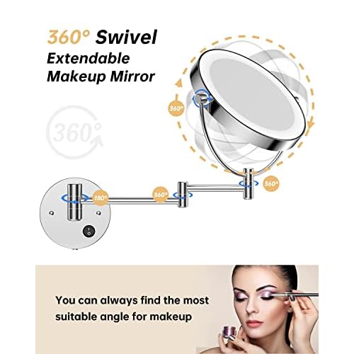 Gospire 8.5" Wall Mounted Lighted Magnifying Mirror, 1X/10X Double-Sided Magnification Round LED Cosmetic Vanity Bathroom Mirror Extendable Arm 360¡Æ Swivel for Shaving Makeup