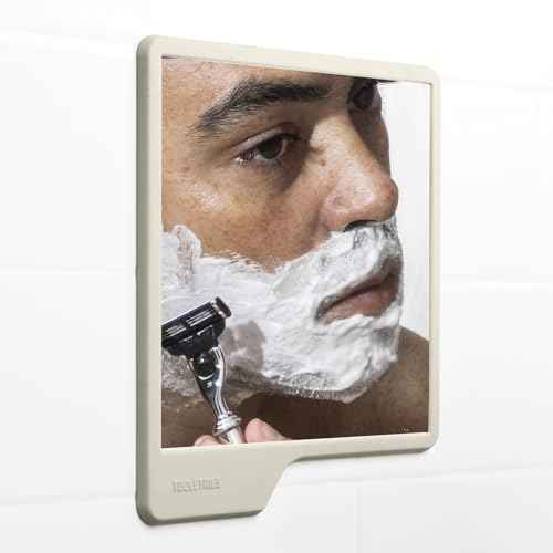 TOOLETRIES Oliver Shower Mirror - Premium Shower Mirror for Shaving, Grooming - 100% silicone - Shatterproof Mirror - Grips to Shiny Surfaces - No Suction Cups - No Adhesives - Sand