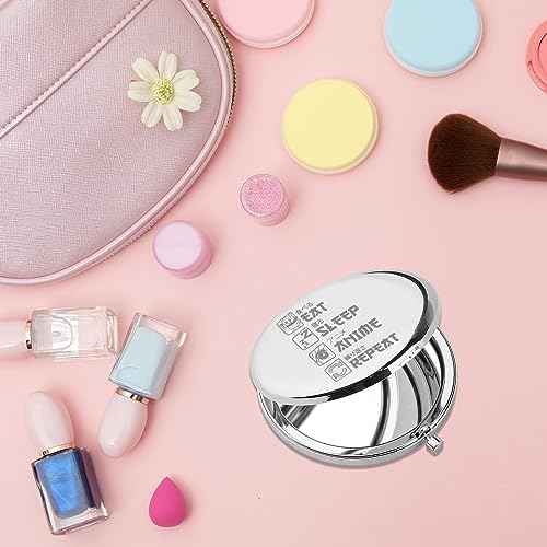 PLITI Anime Compact Mirror Japan Anime Lover Gift Eat Sleep Anime Repeat Pocket Mirror for Anime Girl (Eat Sleep Anime CM)