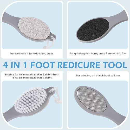 3 Pcs 4 in 1 Foot Brush for Use in Shower with Pumice Stone, Foot Rasp and Sandpaper, Foot Scrubber Brush for Feet, Dead Skin Remover for Foot Care
