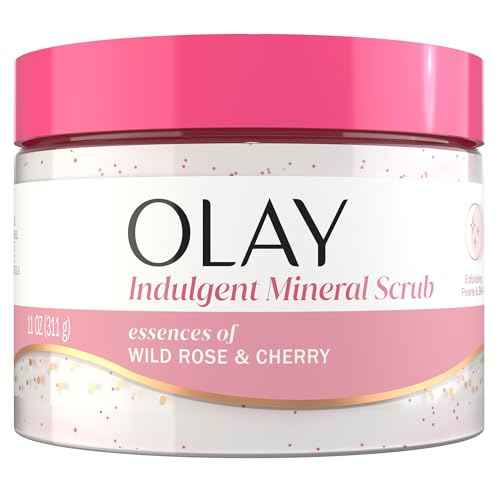 Olay Body Indulgent Mineral Scrub, Skin Exfoliating & Massaging Pearls, Nourishing Soft & Gentle Formula, Renewing BHA, Vitamin B3 Complex, Luxurious Fragrances, Wild Rose & Cherry Creme Scent, 11 oz
