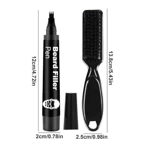 Beard Pencil Filler for Men - Water Proof Sweat Proof Long Lasting Beard Pen(With beard brush), Natural Finish for Beard,Ideal Gifts for Father Husband Boyfriends(Black)