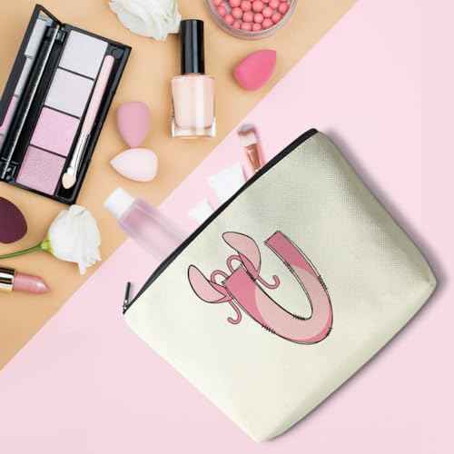 LONGXIN Cute Cartoon Gifts Initial Personalized Makeup Bag Monogrammed Cosmetic Bags Birthday Christmas Gifts for Women Girls (U)