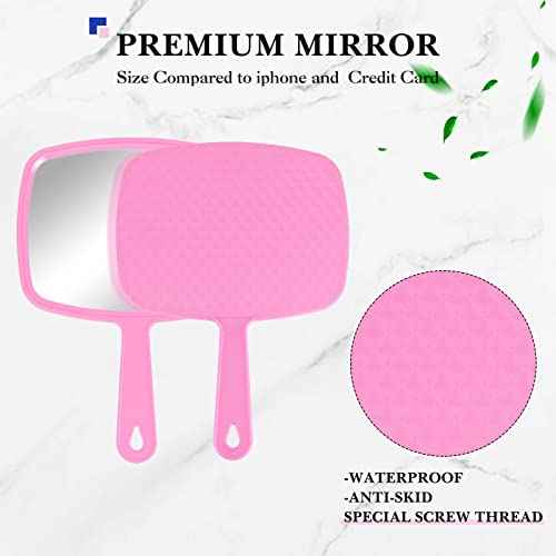 Jetec 3 Pieces Hand Handheld Cosmetic Mirrors with Handle, Portable Vanity Mirrors for Travel, Home, and Salon Use(9.17 x 6.53 Inch,Blue, White, Pink)