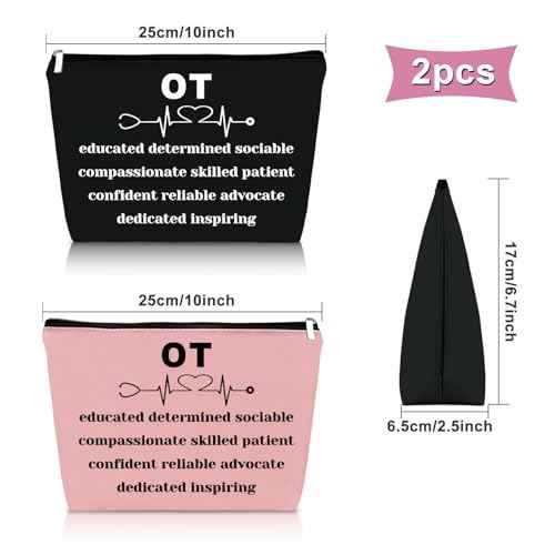 2PCS Occupational Therapist Gifts Makeup Bag OT Teacher Appreciation Gifts Certified Occupational Therapy Assistant Gifts Cosmetic Bag Thank You Gifts for Coworkers Retirement Gift Travel Pouch