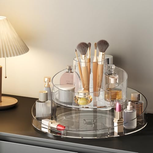 360¡Æ Rotating Makeup Organizer - Cosmetic Skincare Organizers Wish Brush Holder, Large Capacity Cosmetic Display Case for Vanity, Bathroom Countertop (Clear)