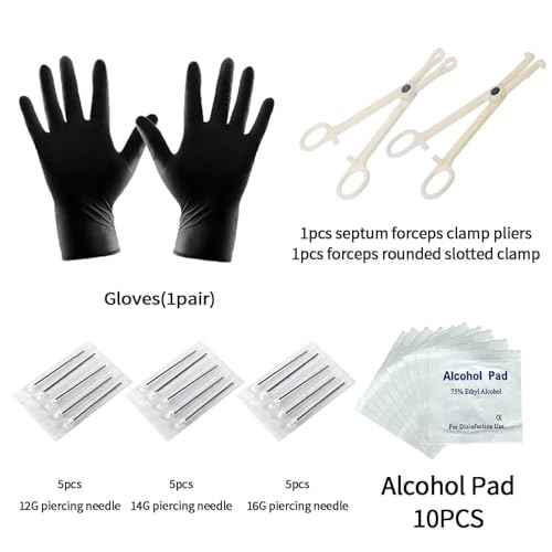 A-minusone 84PCS Body Septum Piercing Kit 14G 16G Tools for Nose Tongue Lip Ear Eyebrow Belly Button Cartilage Tragus Industrial Barbell Helix Daith Piercing Jewelry Clamps