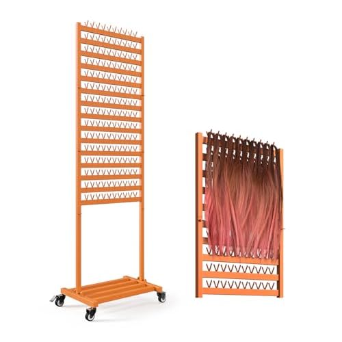 Metal Braiding Hair Rack 300 Pegs, Height Adjustable, Mobile Hair Holder Organizer with Wheels, 2 Sided Extension Separator Stand, Standing Storage for Stylists, Braiders, Salon, Beauty School