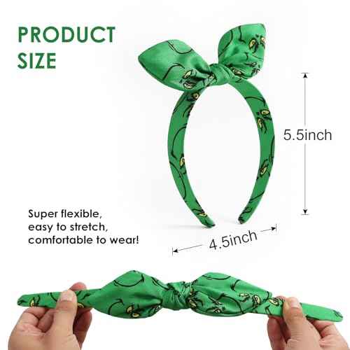 2PCS Christmas Bow Headband Green Monster Knotted Headwear Halloween Costume Hair Accessories New Year Party Gift