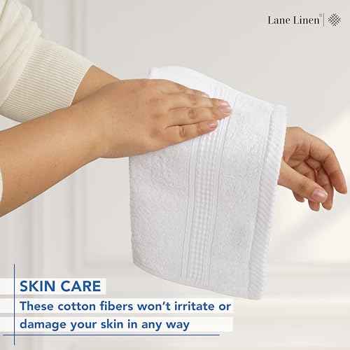 LANE LINEN 100% Cotton Washcloths 24 Pack - Spa & Salon Quality Face Towels - Ring Spun, Soft & Absorbent Wash Cloth Rags for Body, Beauty, Home, Gym - Fingertip Towels - 13"x13", White Washcloths