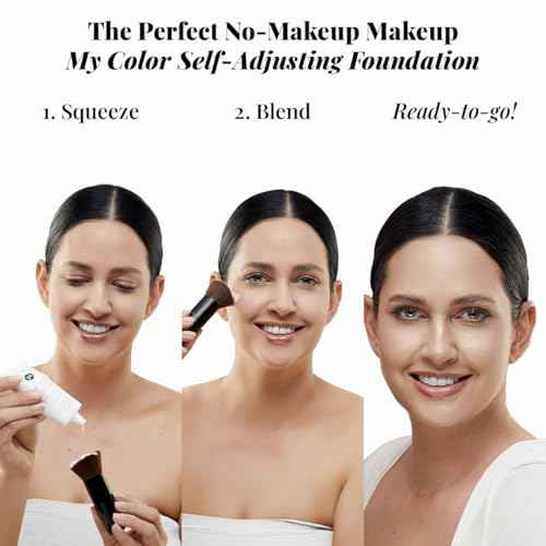 Jerome Alexander My Color Self-Adjusting Foundation, Hydrating & Lightweight Face Makeup, Skincare-Infused, with Kabuki Brush, Medium, 1 oz