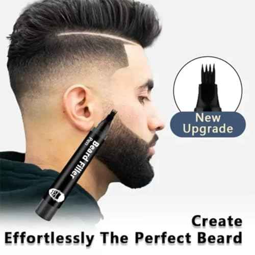 Beard Pencil Filler for Men - Water Proof Sweat Proof Long Lasting Beard Pen(With beard brush), Natural Finish for Beard,Ideal Gifts for Father Husband Boyfriends(Black)