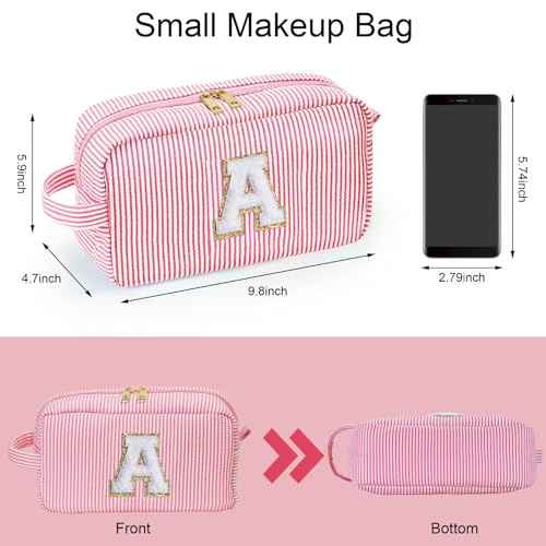 YOOLIFE Birthday Gifts for 4 5 6 7 8 9 10 11 12 13 14 Year Old Girl, Teen Girl Gifts Trendy Stuff, Initial Makeup Bag, Travel Toiletry Pouch, Pink M
