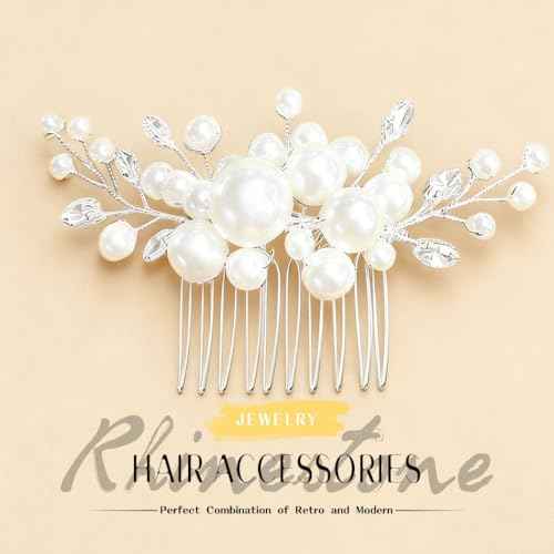 Evild Pearl Hair Accessories Wedding Bride Hair Comb Bridal Hair Pieces for Women (Silver)