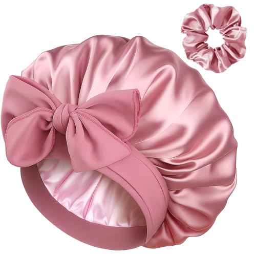 YANIBEST Satin Silk Bonnet for Sleeping Women, Double Layer Hair Bonnet with Elastic Tie Band for Curly Natural Hair