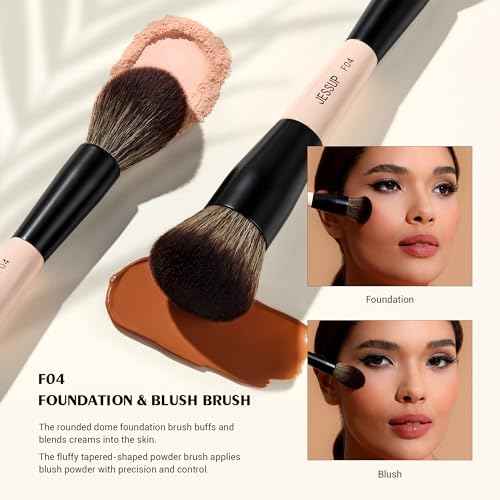 Jessup Face Makeup Brushes 3pcs Double Ended Makeup Brush Set for Foundation Contour Blush Highlight and Powder, Premium Synthetic Make up Brushes Peach Dust T508