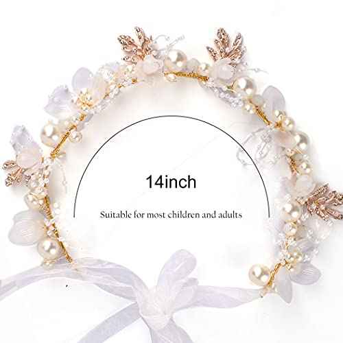 Didder Flower Tiara for Girls and Women - Headband Headpiece Crown with Crystal Pearl Hair Vine - Wedding Hair Accessories for Bride