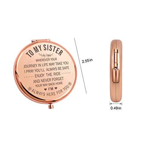 Ming Heng Sisters Gift Inspirational Personalized Travel Pocket Small Rose Gold Makeup Mirror£¬for Women, Sister, Friend,Classmate Thanksgiving, Christmas Birthday Gifts Graduation Party (XY13)
